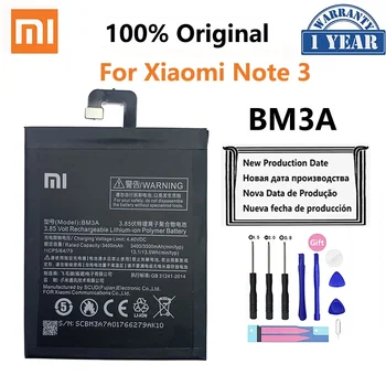 100% Оригинална батерия на телефона, Въведете Mi BM3A за Xiaomi Note 3 Note3, сменяеми батерии за телефони с капацитет 3400 mah Bateria