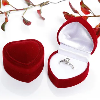 Кадифе малка кутийка за пръстени във формата на сърце, обеци, опаковане на бижута, подарък кутия за оферта, Годежен пръстен, кутия за бижута, витрина на тезгяха