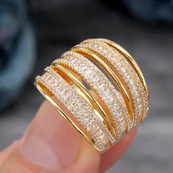 Скъпоценен КАМЪК Луксозен Смел Дизайн Женски пръстен с Високо Качество ААА + Кубичен цирконий Бижута за годеж