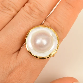 G-G Регулируем пръстен с Естествена Бяла монета Mabe Халка Позлатена мивка Перла Край Бижута Дамски Пръстен Сватбен Комплект за момичета