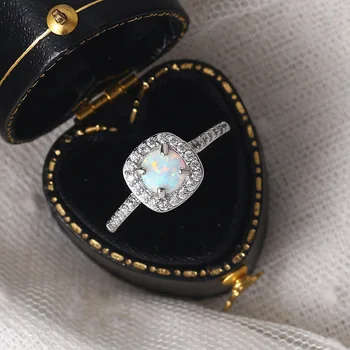 Реколта пръстени с опалом за жени, модни квадратни сватбени и годежни пръстени с обещанието, мода декорация, подарък за приятелката си DZR031