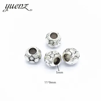 YuenZ 8шт Старинен сребърен цвят футболни топки с големи дупки за Подпори Мъниста Подходящи за европейския шарма Бижута и Аксесоари САМ Изводи R97