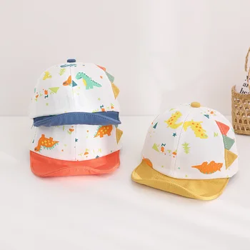 Сладко детска бейзболна шапка с модел на динозавър, детска шапка с мека периферия, летни дишащи тънки слънчеви шапки за малки момчета и момичета