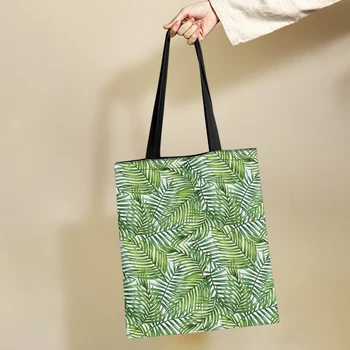 Дамски пазарска чанта Yikeluo с принтом под формата на тропически растения и палмови листа, по-Голямата голям дългогодишна пазарска чанта Green Plant Casual Мъкна