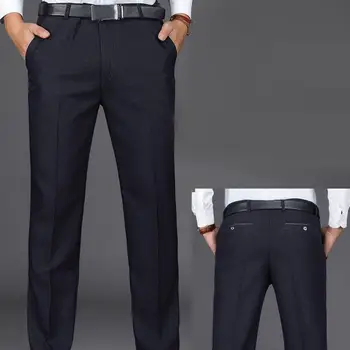 Мъжки панталони директно намаляване, плътни плюшени мъжки костюмные панталони с цип до средата на талията, бизнес стил, Меки джобове, топъл офис костюм за баща си