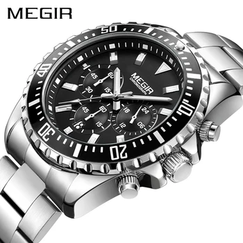 MEGIR Новите модерни Кварцови часовници с хронограф Мъжки часовници Най-добрата марка луксозни часовници е от неръждаема стомана Мъжки Relogio Masculino