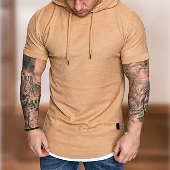 Ежедневни мъжки hoody с качулка, стръмни топ с висока еластичност, оборудвана дизайн, Приталенная ежедневни мъжки есенна тениска мъжка риза с къс ръкав