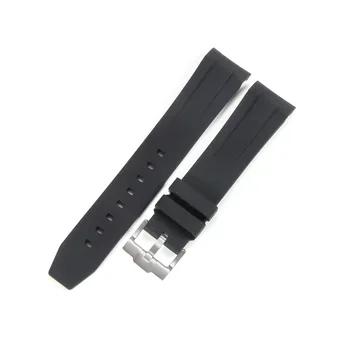 Подходящ за каишка за часовник, черен т-образни каишка, силиконов каишка с дугообразным отвор 20 мм, мъжки