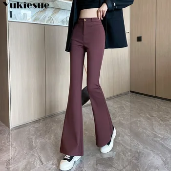 2023 Пролет-есен, мода Корейски Ежедневието на Обикновен Универсален Офис Дамски панталони-клеш с темперамент в цял ръст, Дамски панталони с цепка