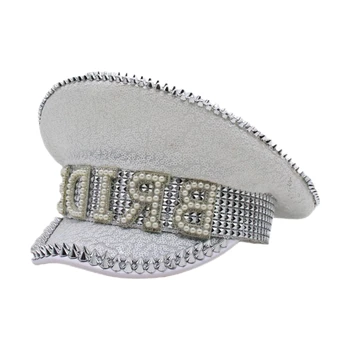 Сверкающая диамант шапката на булката Сватбен реквизит Бели пайети и инкрустирани перли за сватба, годеж, моминско парти