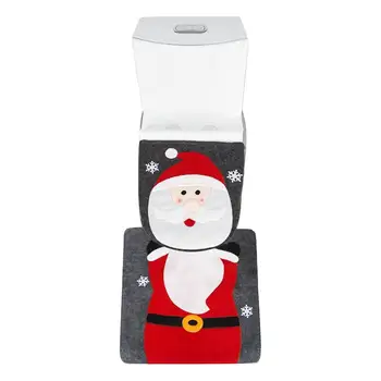 Коледен калъф за седалката на тоалетната чиния, Снежен човек с елени, 2 бр., Коледно килимче за баня, Коледен калъф за тоалетна с Дядо Коледа и подложка за хотела