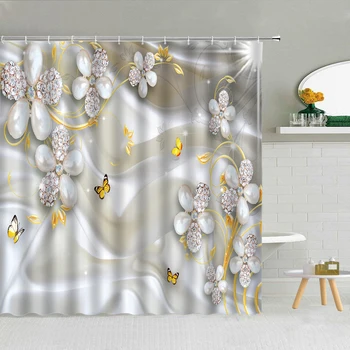 Луксозна душ завеса за душа в китайски стил с бриллиантовым цвете, фантазийный цветя модел на Пеперуда, завеси за баня, водоустойчиви с куки