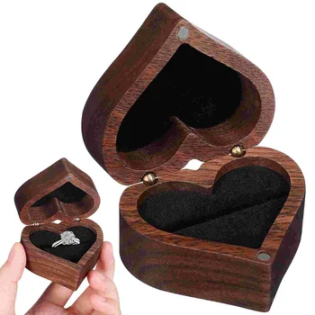 Дървена Кутия За Любовни Пръстени Подаръчни Кутии Притежателя на Дисплея Бижута във формата На Сърце Материал на Булката
