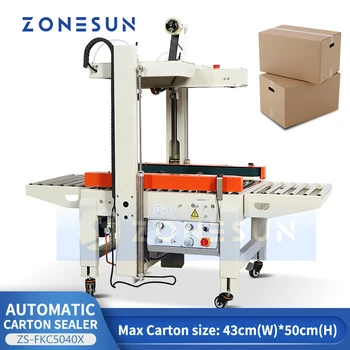 Пневматична Машина За запечатване на картонени кутии ZONESUN ZS-FKC5040X С Автоматично Клип на Картонена Кутия Отгоре и Отдолу, Заклеиванием Експрес-пращането на