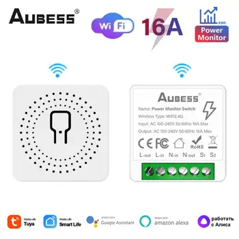 Aubess Power Monitor Превключвател 16A Wifi Smart Switch САМ Превключвател С функция 2-полосного Управление на Подкрепа Yandex Alice Алекса Google Home