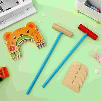 Детски комплект за игра на крокет с мультяшными дървени животни, набор от играчки за игра на крокет, забавни игри на поляната за момчета и момичета