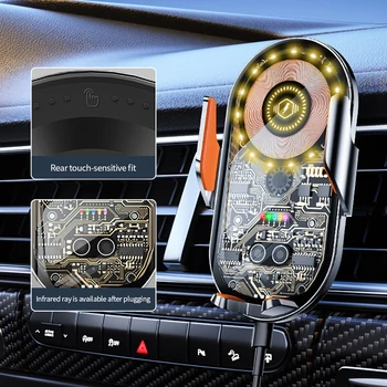 Прозрачно автомобилното безжично зарядно устройство, автоматично кола за телефон за iPhone 14 13 12 11 Samsung Xiaomi, автомобилна поставка за бързо зареждане