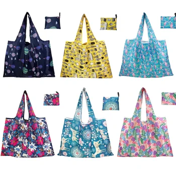 Чанта за пазаруване с флорални любимец модел, сгъваема плат, Симпатична чанта-тоут, Еко-чанта за пазаруване, Големи торби за многократна употреба за пазаруване