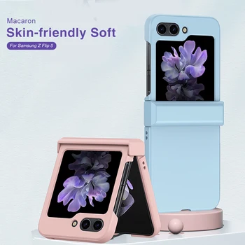 Macaron Skin Feeling Защита флип-надолу Капака на Телефона Samsung Galaxy Z Flip5 Flip 5 6,7-инчов Калъф Силикон устойчив на удари Бронята Fundas